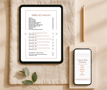 What's Inside overview for the 6-day program 'Clarity Confidence – Assertiveness' by Talk2Tessa. Includes daily AI-guided prompt flows, checklists, affirmations, and reflective pages designed by a psychologist, blending ACT and self-compassion in a pdf workbook.