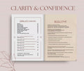 What's Inside video overview for the 6-day program 'Clarity Confidence – Assertiveness' by Talk2Tessa. Includes daily AI-guided prompt flows, checklists, affirmations, and reflective pages designed by a psychologist, blending ACT and self-compassion in a pdf workbook.