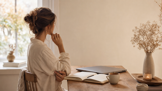 Warm editorial desk scene for high-functioning anxiety article by Talk2Tessa
