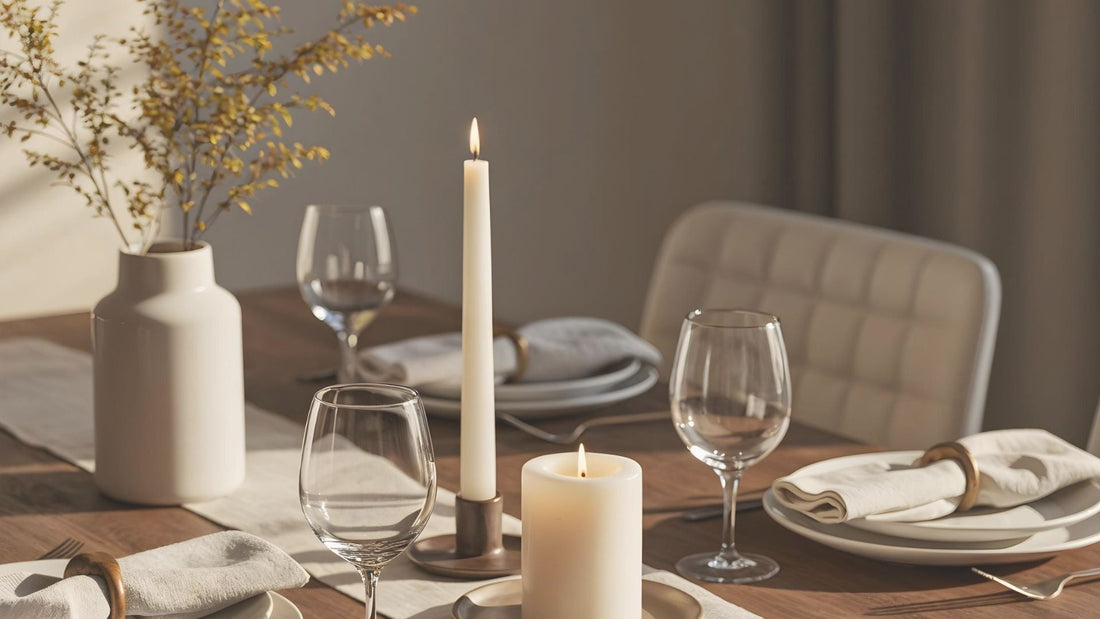 Soft, warmly lit dinner table set for two, symbolizing calm connection and the gentle relationship support in this psychologist-written guide on overthinking.