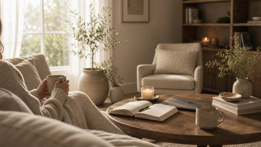 Soft morning light in a calm room, representing the difficulty of resting when the body still feels on guard.
