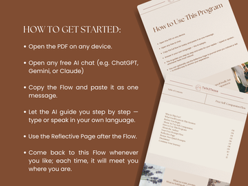 How to get started with the Free AI-Guided Flow by Talk2Tessa — a psychologist-designed self-help workbook that works with ChatGPT, Gemini, Claude, or any free AI tool. Based on Acceptance & Commitment Therapy (ACT) and Self-Compassion, this gentle guide helps you begin your reflective journey toward calm, clarity, and kindness.