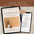 Example dialogue from Rest Without Guilt – A 1-Day Burn-out Recovery Program by Talk2Tessa. Shows a sample ACT-based AI Coaching Prompt Flow between user and AI coach, guiding gentle reflection on burnout recovery, rest without guilt, and self-compassion. Digital self-help workbook designed by psychologist Tessa, MSc, combining ACT therapy and AI-guided coaching for stress relief and emotional balance.